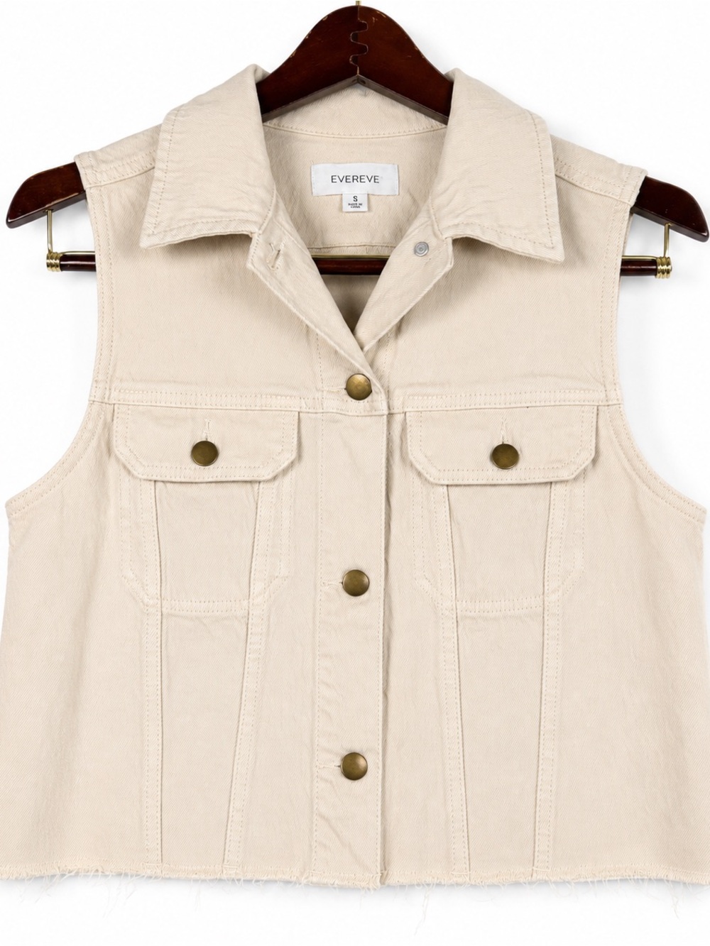 Evereve Ecru Cropped Denim Utility Vest Raw Hem S